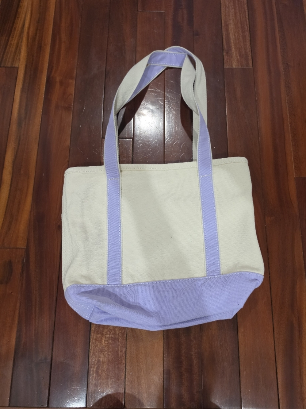 Lands End Medium 5 Pocket Zip Top Long Handle Canvas Tote Bag in Natural/Lavende - Picture 2 of 3